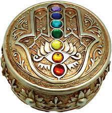 Hamsa Round Stash Box w/ Chakra Jewel Lid - 3.25"