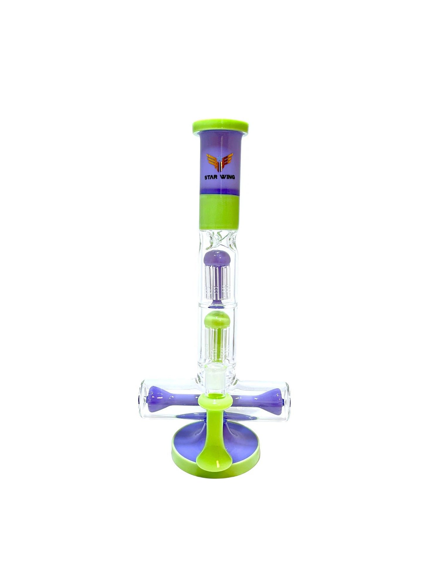 Star Wing Color Tube Cruciform Double Tree Perc Water Pipe - 17"