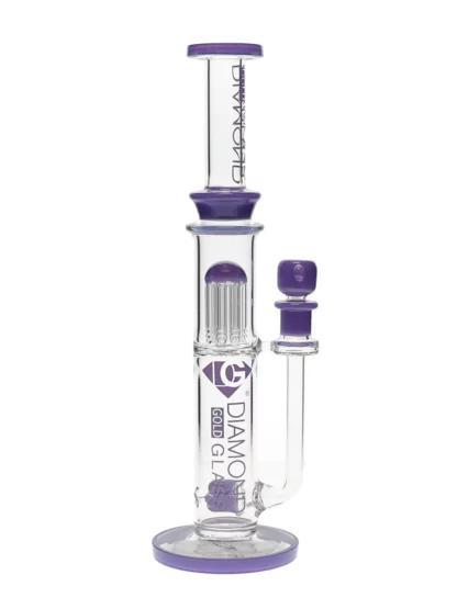 Diamond Glass - Tri-Line Water Pipe (16")