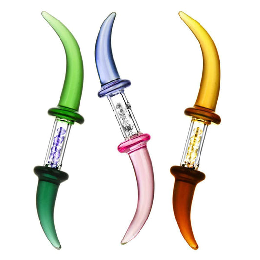 Bull Horn w/ Diamond Jewels Glass Dabber - 3.75"