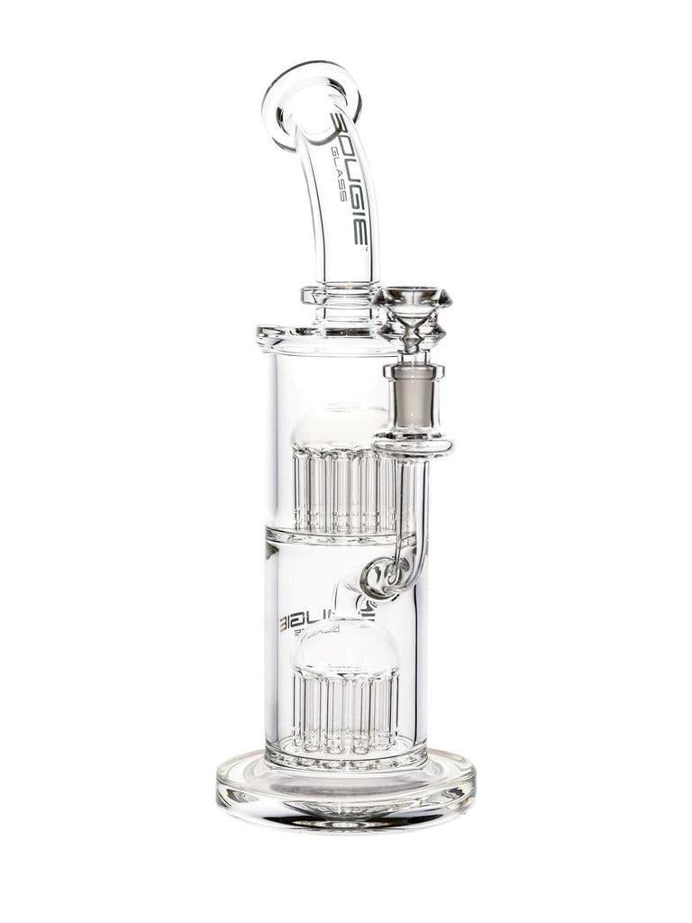 Bougie Glass - Bent Neck Double Tree Perc Tube Water Pipe ( 12" )