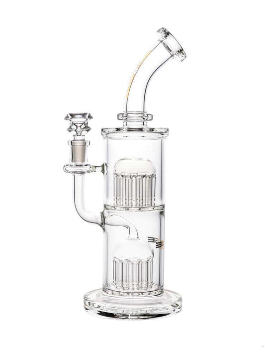 Bougie Glass - Bent Neck Double Tree Perc Tube Water Pipe ( 12" )