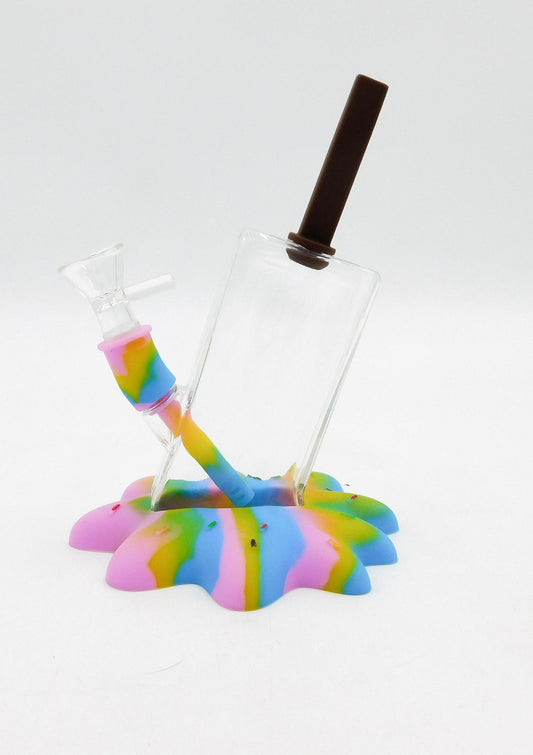 Silicone Base Glass Juice Box Water Pipe