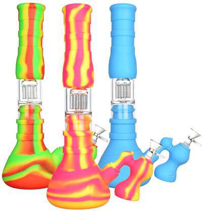 3 Stage Silicone Water Pipe w/ Ash Catcher - 14"